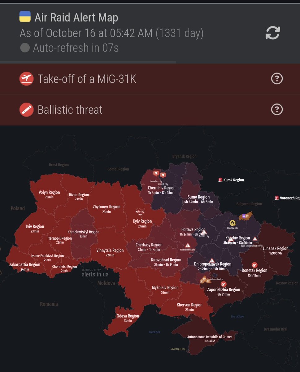 This is how the morning starts in Ukraine — air raid alerts across the entire country.

The east is under a massive russian missile attack.
