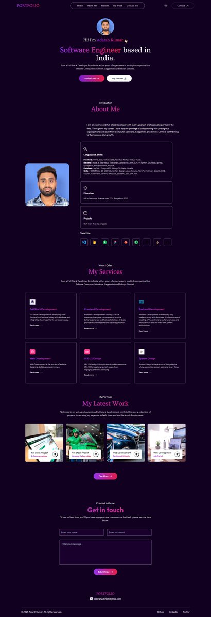 AdarshKumar206's tweet image. Hello coders,

Build my personal portfolio website.
Please feel free to give feedback.

#LearnInPublic #buildinpublic #remote #connect #remotework #remotejob #coding #programming #developer #learning #frontend #backend #webdev #WebDevelopment #mern #react #express