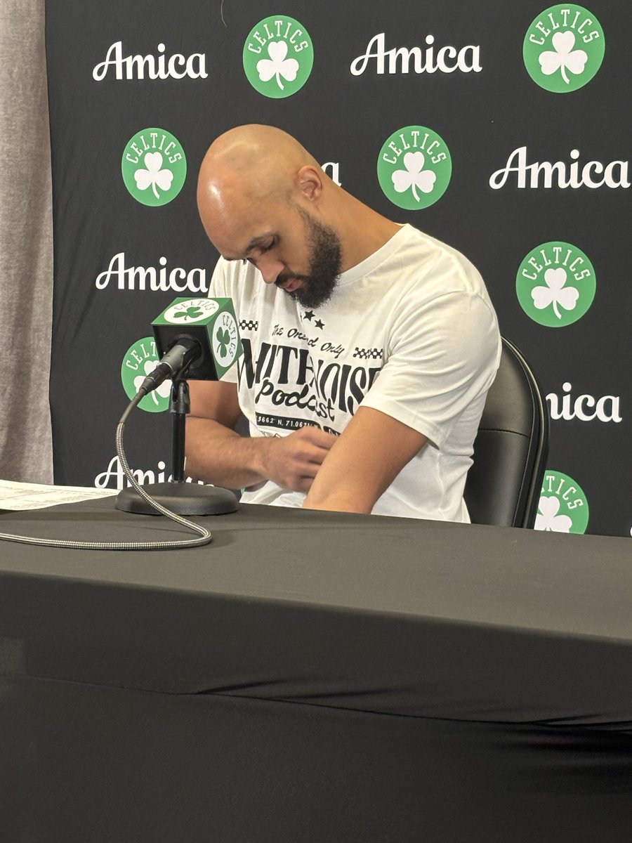 Derrick White doing some promo for his “White Noise” podcast: