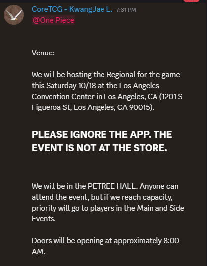 PSA IF YOU'RE ATTENDING THE CORETCG OFFLINE REGIONAL THIS SAT: