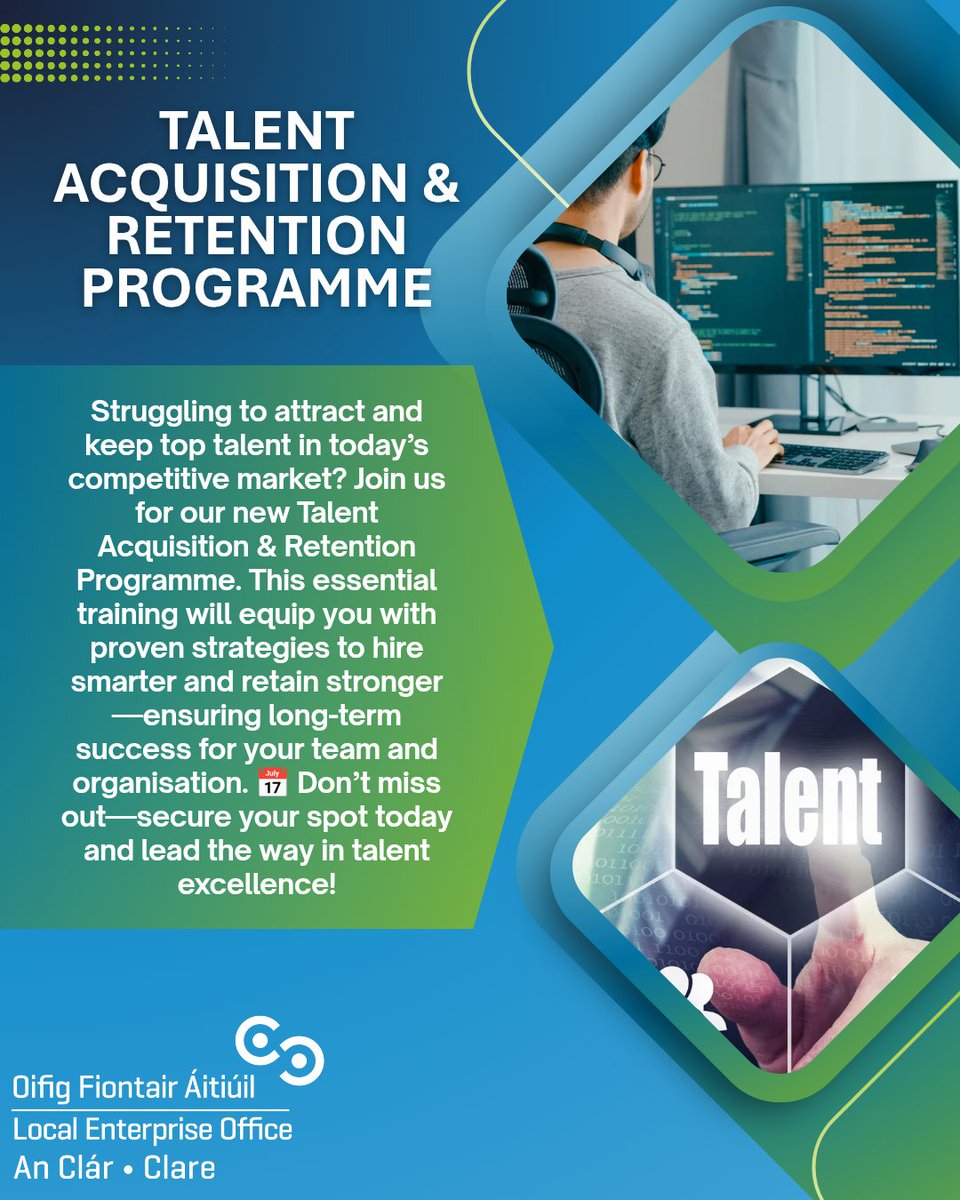 LEOCountyClare's tweet image. Our Talent Acquisition &amp;amp; Retention Programme is designed to help Clare businesses build strong, motivated teams that drive long-term success.

👉 Book your place today localenterprise.ie/Clare/Training…

#LEOClare #BusinessTraining #TalentAcquisition #Leadership #SME