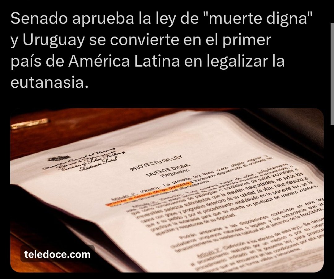Gracias Uruguay por permitir que los uruguayos tengamos lo que mi abuela y los familiares de muchas personas no pudieron tener, una muerte digna

Gracias a los políticos de cualquier partido que votaron la ley de eutanasia, hoy somos libres de elegir no sufrir hasta el último día
