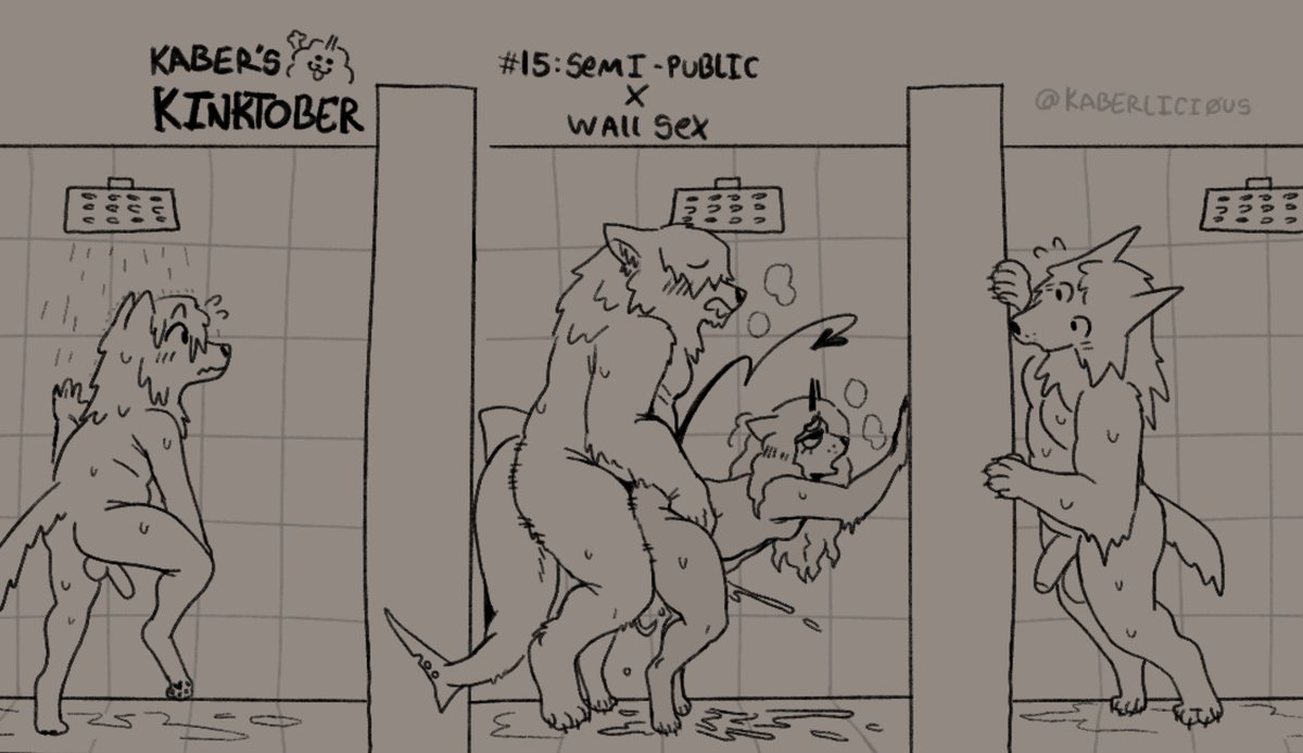 Kinktober day 15: Semi-Public &amp; Wall sex

Not even the showers at the nude beach are safe
