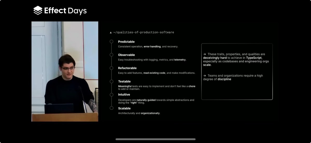 This talk on <a href="/EffectTS_/">Effect | TypeScript at Scale</a> by <a href="/dillon_mulroy/">Dillon Mulroy</a> is probably the best one pager for how to sell your team and execs on using Effect in your production codebase. 

13/10 must watch and share.  

youtu.be/VZpr91dU03c?si…