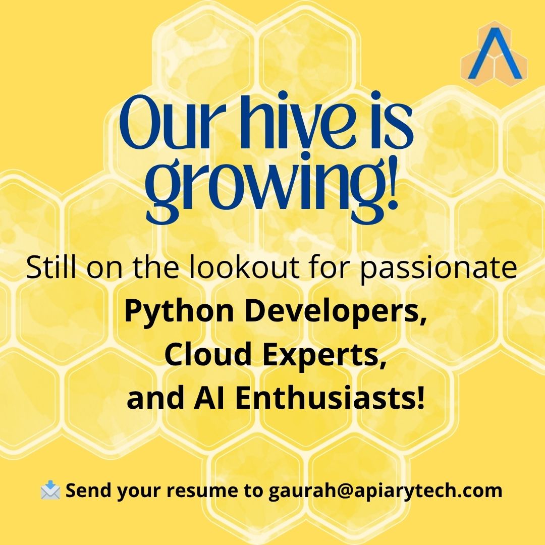apiarytek's tweet image. At #ApiaryTechnologies, we’re looking for passionate #PythonDevelopers, #CloudExperts & AI Enthusiasts. If you’re skilled in Python, Django/FastAPI, GCP, & are passionate about building smart, scalable, and meaningful tech, join the hive!
📩 Apply now: gaurah@apiarytech.com