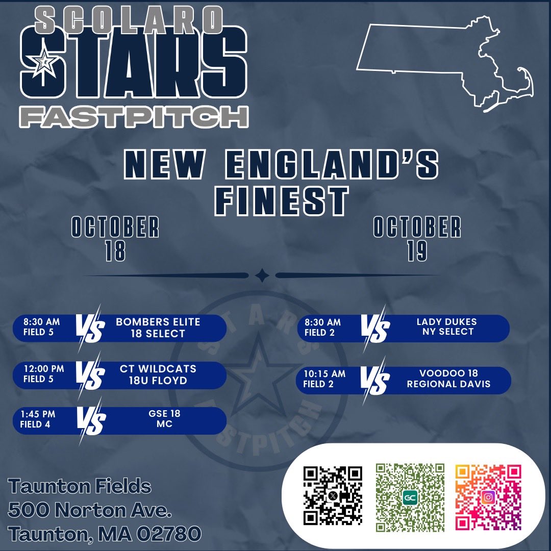 Heading up to Massachusetts this weekend for New England’s Finest!! Come check my team out ⬇️

<a href="/stars_FPNJ/">NJStarsFastpitch</a> <a href="/SBCoachFricke/">Coach Bill Fricke</a> <a href="/starsnationalfp/">Stars Organization</a>