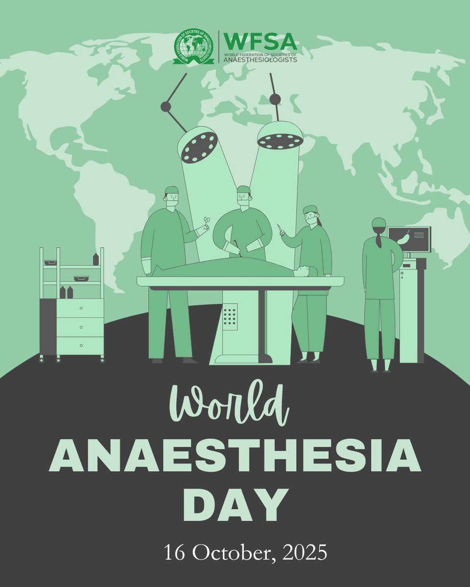 💙 Happy #WorldAnaesthesiaDay2025!
On 16 October, we celebrate anaesthesiologists worldwide — the professionals whose expertise is indispensable in health emergencies and critical care.
Today and every day, we thank you for keeping patients safe. 🌍

#WAD2025 #WorldAnaesthesiaDay