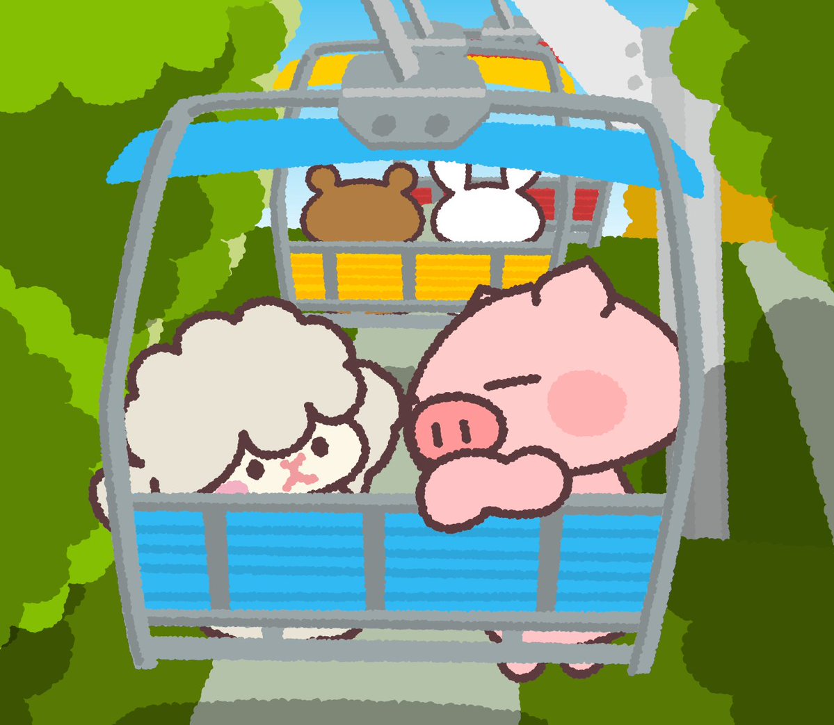 さて旅行の続きだ。今日は高尾山に来たよ！リフトに乗って楽しいな～！うしろに乗ってる人こんにちは～！

#ぶたたの日本縦断旅行