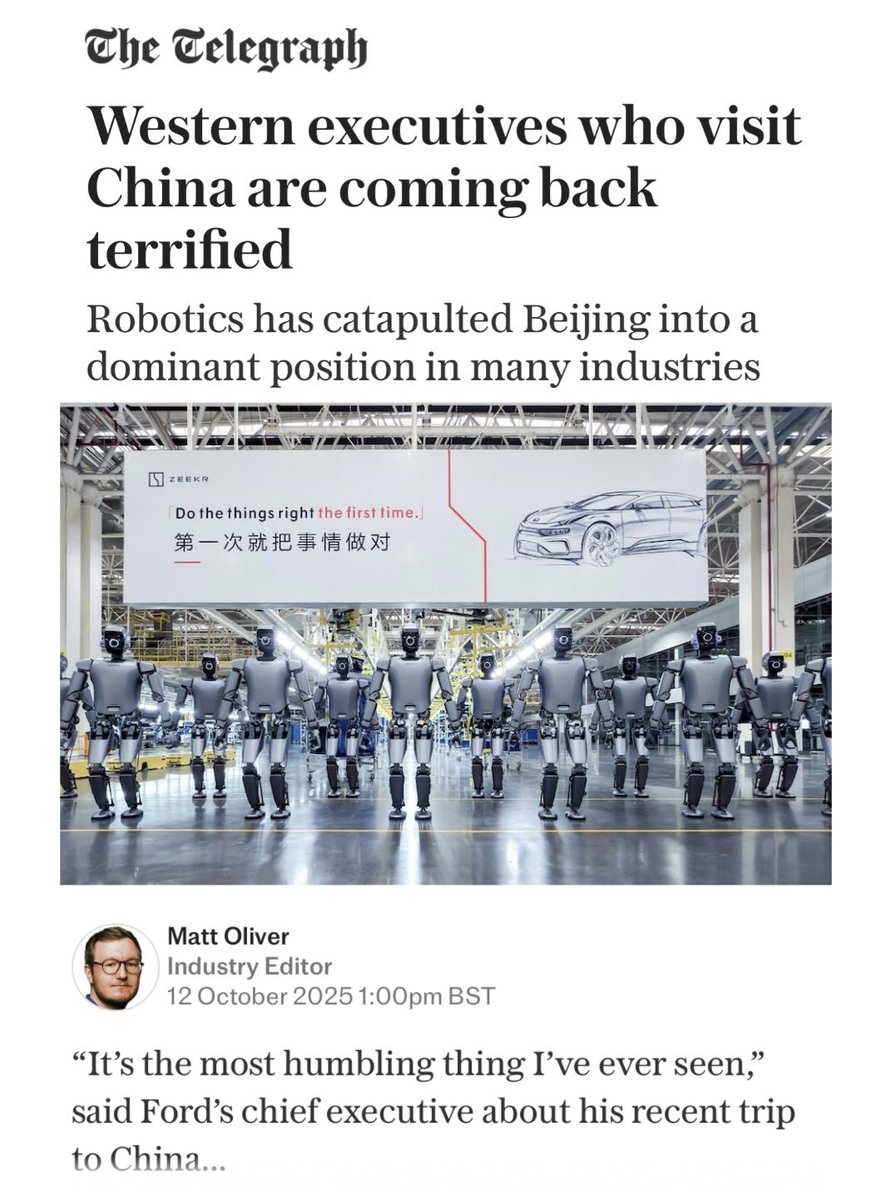 cwebbonline's tweet image. While Trump plays trade war like he’s holding all the cards, Western executives are coming back from China terrified.
They’re walking through “dark factories” where robots run the show so efficiently the lights don’t even need to be on.
One exec saw a plant pumping out phones…