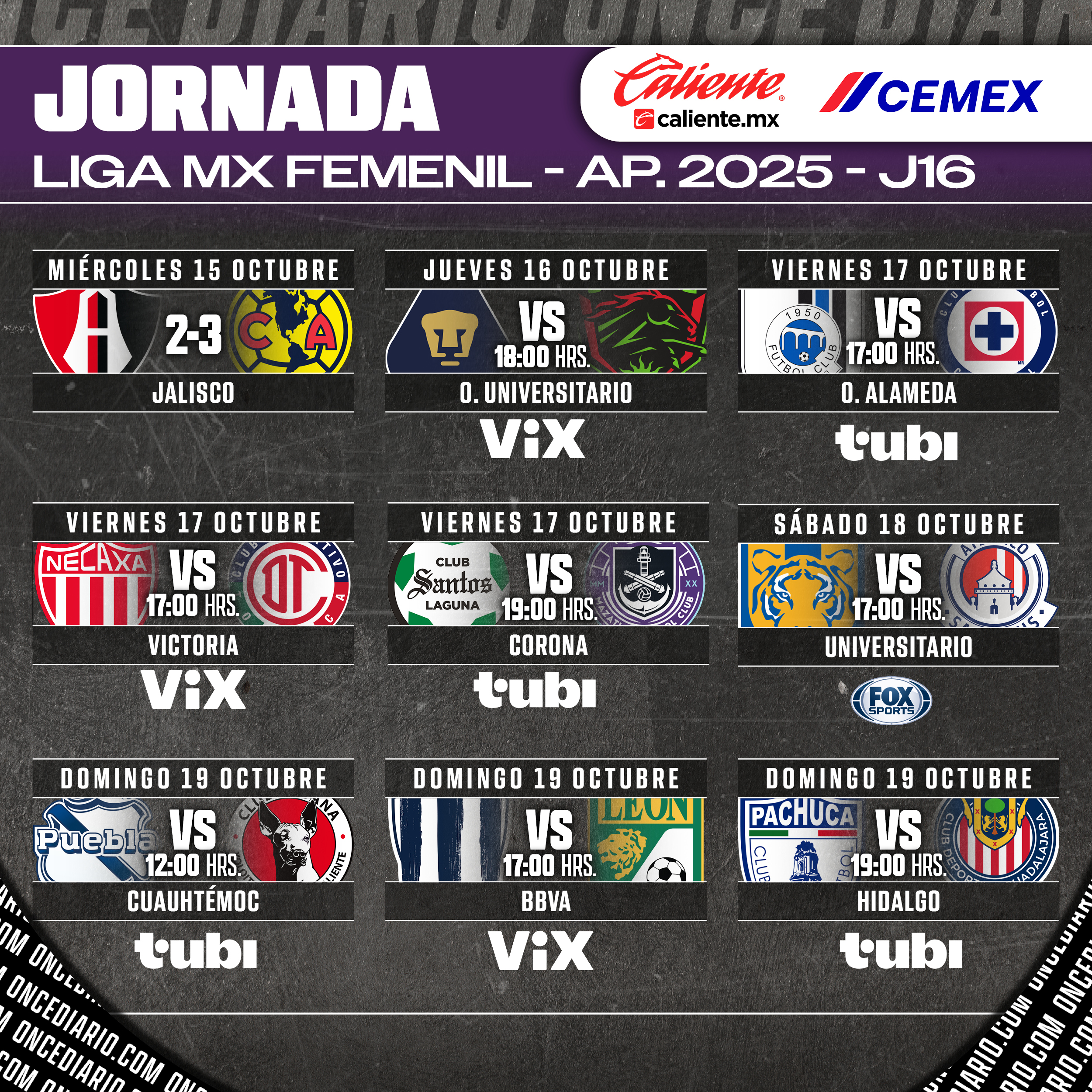 Jornada 16 del Apertura 2025 - Liga MX Femenil