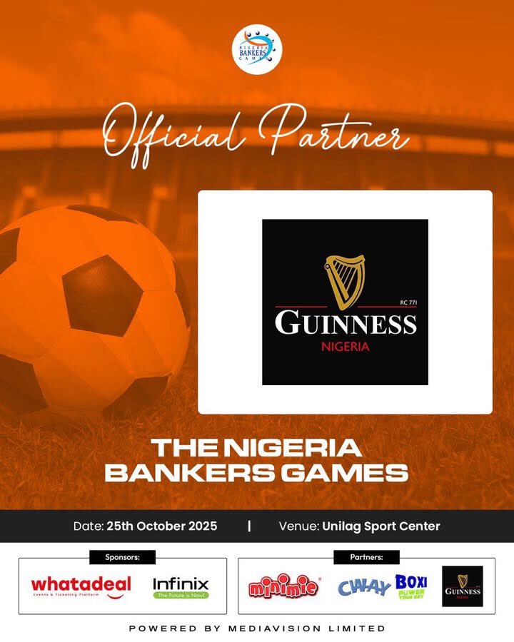 We’re proud to welcome @guinessngrplc as an official partner of the Nigeria Bankers Games 2025!

With a legacy built on strength, character and boldness, t’s only right that Guinness joins the game where champions play⚽️⚡️

#guiness #sponsor #nbg2025 #NigeriaBankersGames