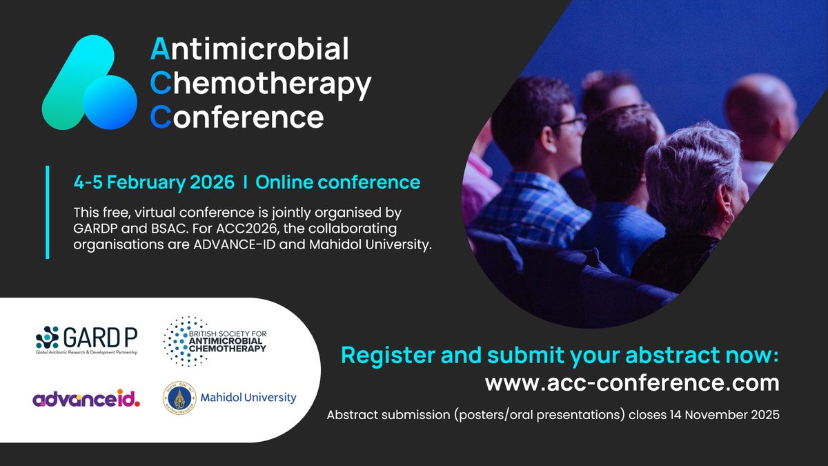 gardp_amr's tweet photo. ⏳ One month left to submit your abstract for #ACC2026!

If your research can advance how we tackle #AMR - from child and maternal health to AI in healthcare — this is your chance to share it with a global audience.

📅 Deadline: 14 Nov 2025, 17:00 GMT
🔗 https://t.co/0q30Ve8FrB https://t.co/OQTzA6BuWS