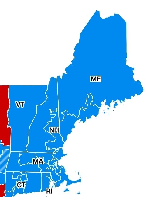 AndrewCFollett's tweet image. Democrats currently enjoy VERY favorable maps.
New England votes about 40% Republican, and has literally 0 Republican US House members.
Fairer maps might be arriving soon.