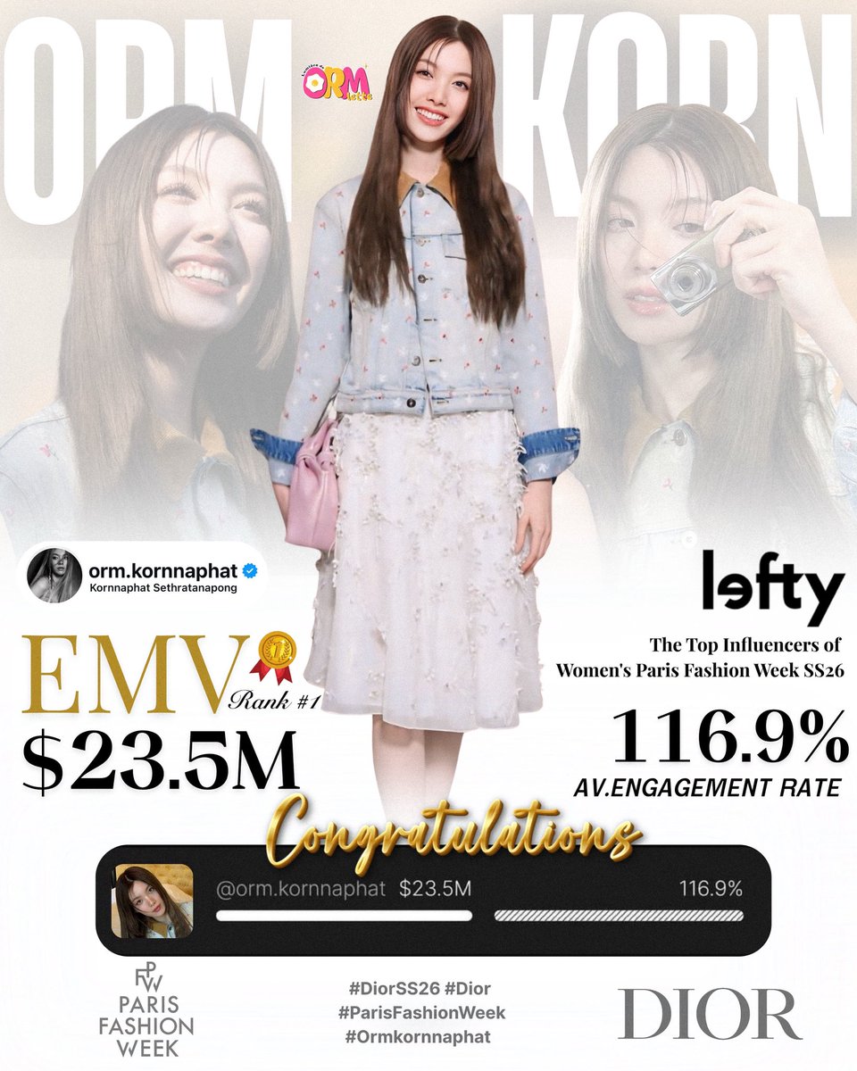 imurhome88's tweet image. That&apos;s the LingOrm impact at Dior PFW SS26 ! Together, we can achieve greatest with LingOrm ✨ 

LINGORM TOP EMV DIORSS26
#LingOrmEMV1462MillionBaht

🔥𝐑𝐚𝐧𝐤 𝟏 : 𝐎𝐫𝐦 𝐊𝐨𝐫𝐧𝐧𝐚𝐩𝐡𝐚𝐭
𝐄𝐌𝐕 $𝟐𝟑.𝟓𝐌 (𝟕𝟔𝟑,𝟕𝟓𝟎,𝟎𝟎𝟎฿)

🔥𝐑𝐚𝐧𝐤 𝟐 : 𝐋𝐢𝐧𝐠𝐥𝐢𝐧𝐠 𝐊𝐰𝐨𝐧𝐠…