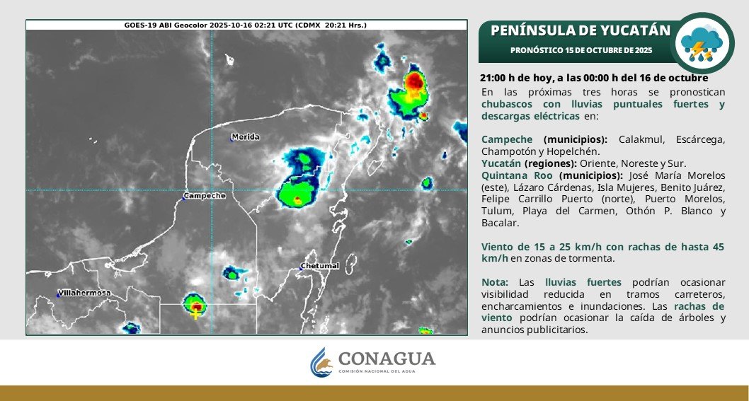 conagua_clima's tweet photo. #Chubascos con #Lluvias fuertes a muy fuertes, #DescargasEléctricas y #Rachas fuertes de #Viento, se pronostican para el occidente, noroeste, norte, sur y sureste de #México, así como la #PenínsulaDeYucatán, además de #Oleaje en costas del #Pacífico mexicano, desde #Jalisco hasta #Chiapas, durante esta noche. Más información en los gráficos  ⬇️