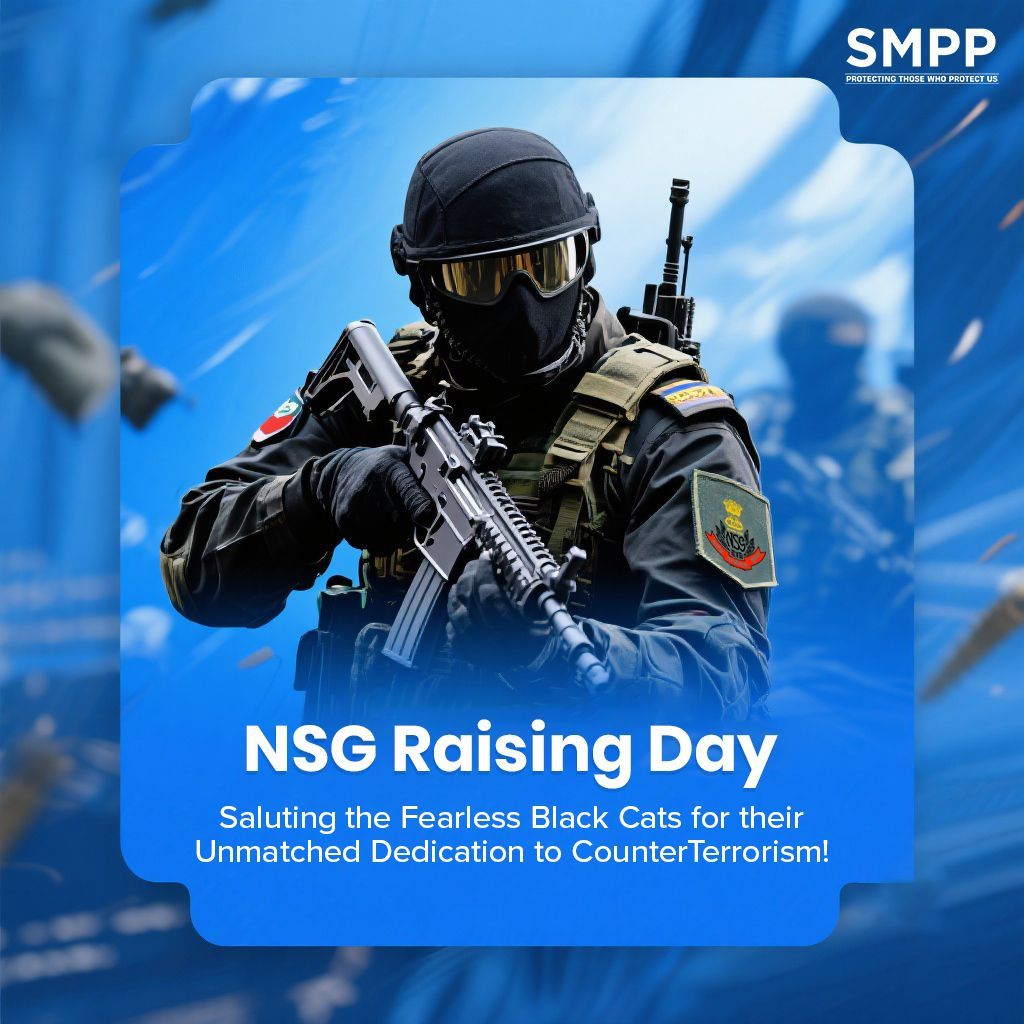 Honoring the 𝗡𝗮𝘁𝗶𝗼𝗻𝗮𝗹 𝗦𝗲𝗰𝘂𝗿𝗶𝘁𝘆 𝗚𝘂𝗮𝗿𝗱  on their Raising Day! 🖤
Their elite skills and fearless actions make India safer. 
Proud of our Black Cats!
.
.
.
.
.
.
 #NSG #CounterTerrorism  #BlackCats