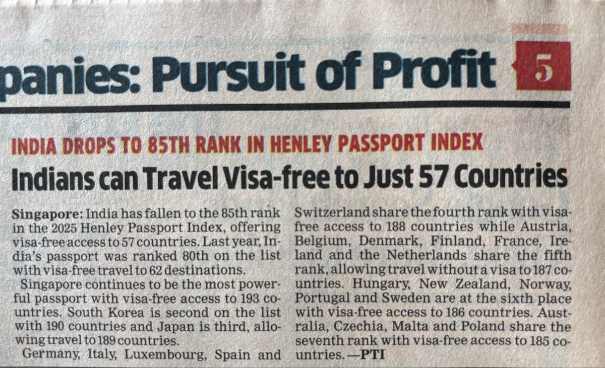suneet7954's tweet photo. Here is the real performance assessment of PM Modi. 

KPI: Rank on Henley Passport Index

Thanks Modi ji ! @narendramodi 

#HenleyPassportIndex2025 #henleypassportindex #Henley #Modi https://t.co/UJtyF7cn5b