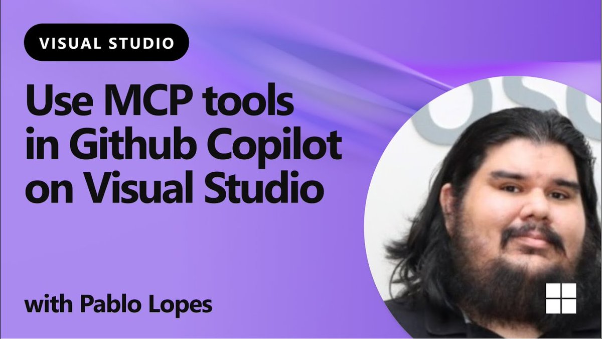 VisualStudio's tweet image. Last up in the series on Getting Started with GitHub Copilot, using MCP tools.
In today's lesson, Pablo Lopes teaches how to make #GitHubCopilot work with #MCP (Model Context Protocol) and how to use it in #VisualStudio.
Watch here ➡️ msft.it/6013sFUiP