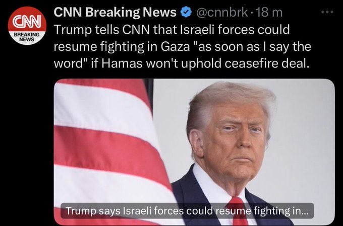 Hamas said this during the ceasefire talks, and is saying it now: “We need heavy equipment in order to remove the rubble under which bodies of some Israeli prisoners are buried.” 

Haaretz reported that Israel knew this before the ceasefire.

So that, when a journalist asks Trump