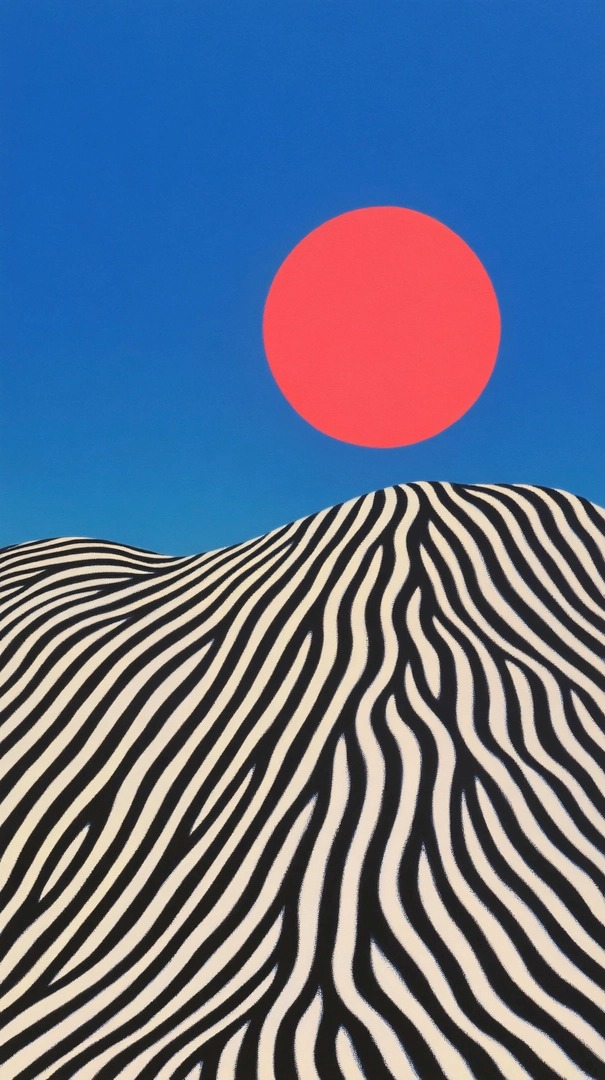 choo31578467's tweet image. The desert hums in stripes of silence.
A sun, unblinking, hangs over an endless rhythm.

Share with someone who’d get it.
wallpaper #dejavuwallpaper #minimalart #abstractdesign #desertvibes #redsun #blackandwhite #modernaesthetic #digitalart #visualpoetry