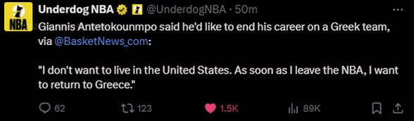Giannis dreams of finishing his career in Greece 🇬🇷🏀 "I'd love to play for a Greek team one day," he told <a href="/BasketNews_com/">BasketNews</a>. A homecoming for the Greek Freak? 🏠✨