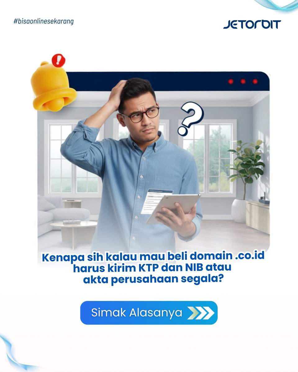 Jetorbithost's tweet image. Pernah kepikiran ga kenapa domain .co.id harus kirim KTP dan NIB atau akta perusahaan?

Tenang, bukan ribet kok — ini justru buat bukti legalitas &amp;amp; kepercayaan bisnis kamu 

📌 Baca lebih lengkap di poster postingan ini ya!

#DomainIndonesia #BisnisOnline #Jetorbit