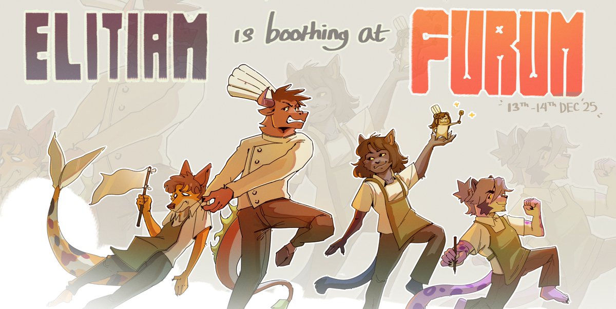 ellixonn's tweet image. &quot;From Indonesia and Malaysia, we’re a bunch of art students, old and new furries, eager to share our art and love through our merch!&quot;

Me and my friends are boothing for the first time at FURUM 2025! ✨
We go by &apos;Elitiam&apos; ! 
more merch info coming down the line~