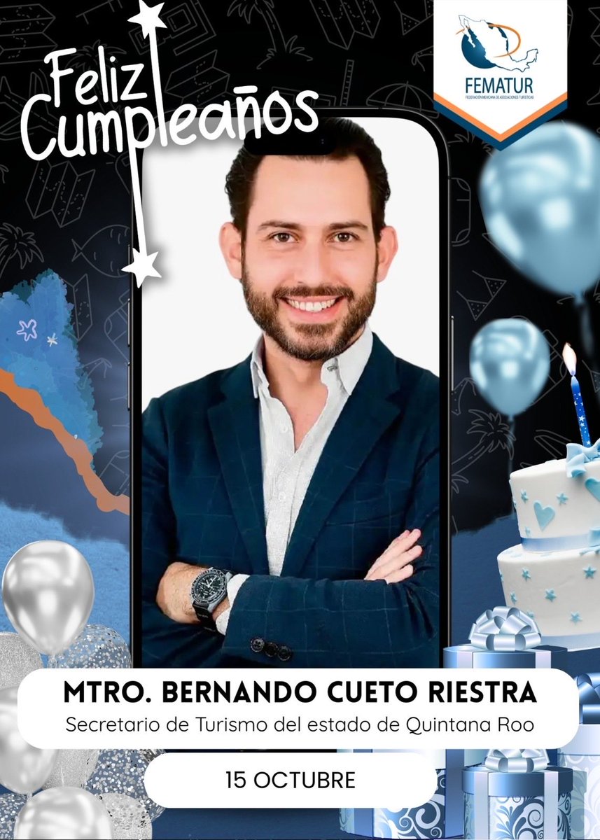@bernandocueto Secretario de Turismo de <a href="/GobQuintanaRoo/">Gobierno Quintana Roo</a> muchas felicidades y que siga llenándose de éxitos un abrazo de parte de todo el equipo de <a href="/FematurOficial/">Federación Mexicana de Asociaciones Turísticas</a> <a href="/JorgeHerDel1/">Jorge Hernández Delgado</a> <a href="/SECTUR_mx/">SECTUR México</a> <a href="/asetur_mx/">ASETUR MX</a>