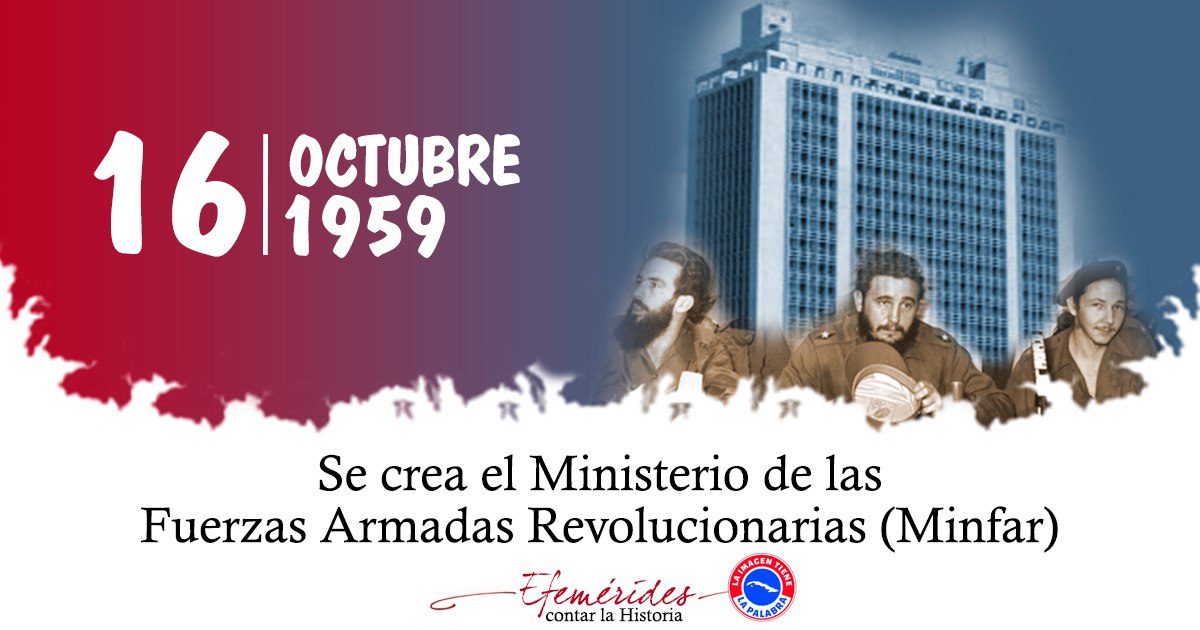 #FarCuba honra a los fundadores del Ministerio de las Fuerzas Armadas Revolucionarias.
Este será siempre el ministerio del pueblo uniformado.
Felicidades a los fundadores y actuales miembros.
#CubaViveEnSuHistoria