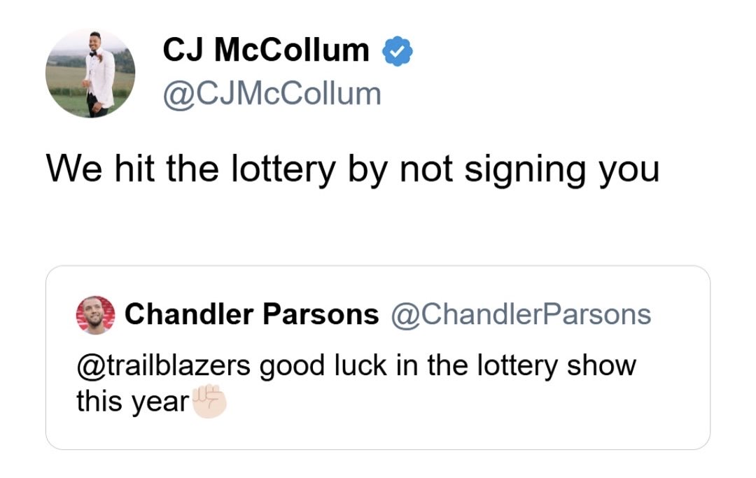 Never forget when CJ McCollum ended Chandler Parsons’ career in the replies 😭💀 