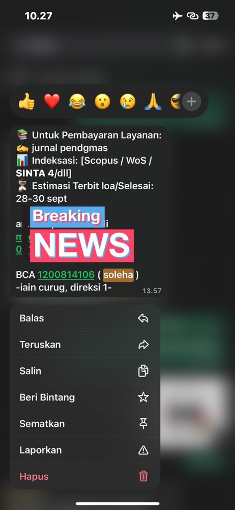 xunvluffer_'s tweet photo. HATI-HATI PENIPU PUBLISH JURNAL!

Guys hati2 bgt sama org ini penipu publish jurnal. Dia sampe kirim email ke clientnya. Ada 2 norek yg dia pake
BCA 1200814106 atas nama Soleha
BCA 1200748227 M. Ishaq Hidayatullah

Kalo ada yg mengalami hal serupa rep yaa
#penipu #scam #jurnal https://t.co/MdtVbUiokL
