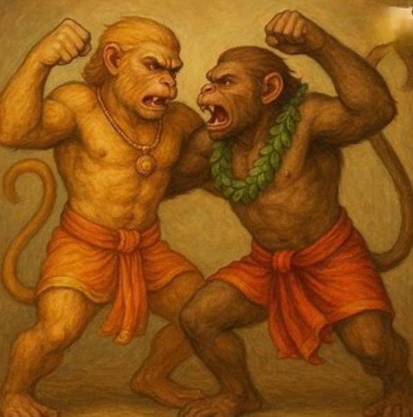 jayasartn's tweet image. #Snippets from the Ramayana (101)
Vāli and Sugrīva faced each other in combat, clad only in waist cloth, without any weapons. They unleashed their mighty strength, uprooting trees and hurling massive rocks.
This display of physical prowess was characteristic of the Vānaras,…