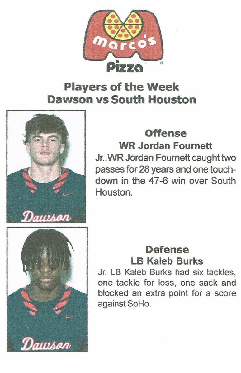 Marco's Players of the Week for Dawson vs South Houston