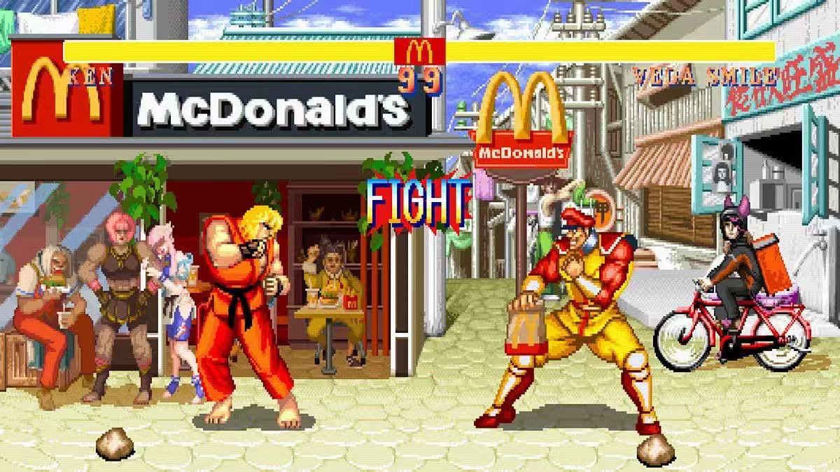 Snowcharles's tweet image. 麦当劳日本从本月 22 日开始推出街霸联名汉堡，这是麦当劳进入日本市场以来首次和街霸的联动。汉堡本身没啥特别，套餐也没啥赠品，但一系列像素宣传图是真的惊艳到我了🤩 #MacDonalds #StreetFighter