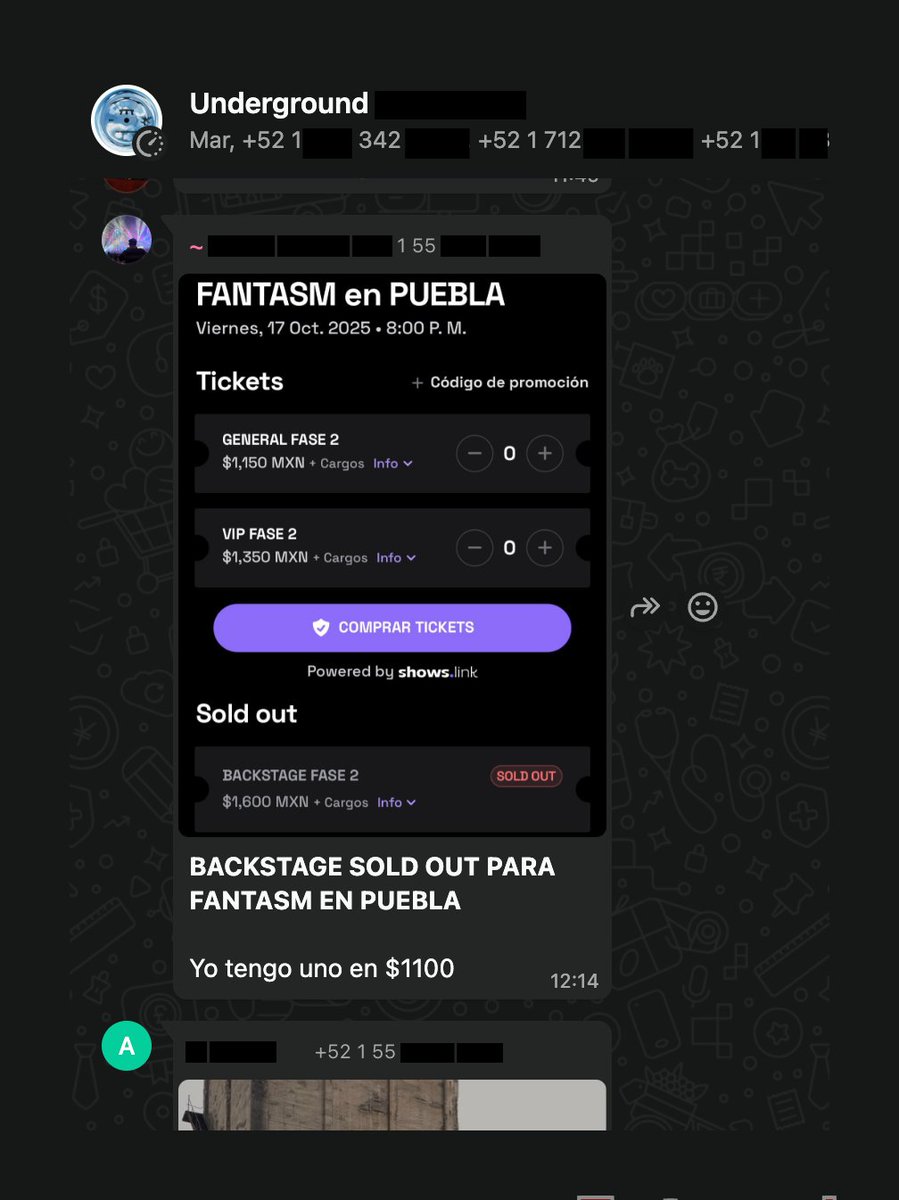 ya se empieza a ver la reventa de showslink en los grupos