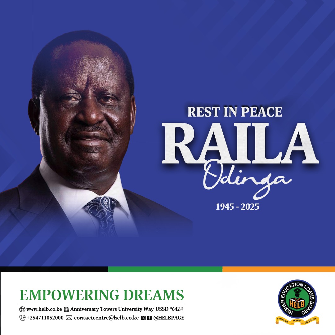 HELB joins the nation in mourning the passing of a great statesman whose courage, struggle for freedom, peace &amp; our nation's prosperity inspired generations.

His legacy will continue to empower dreams and shape the future of our nation.

May his soul rest in peace.#RIPBaba