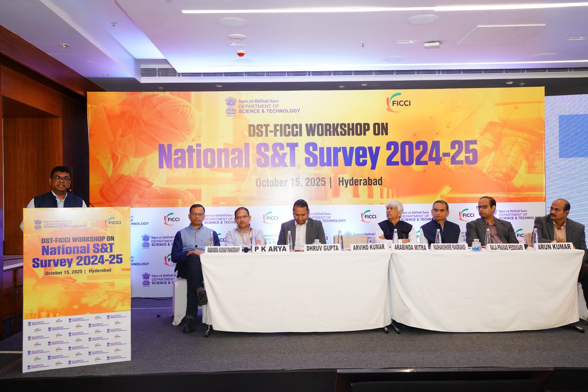 IndiaDST's tweet image. .@IndiaDST–@ficci_india Workshop on National S&amp;amp;T Survey 2024–25 received an overwhelming response from industry &amp;amp; research institutions. 
Dr. Arvind Kumar, Head, NSTMIS @IndiaDST, stressed its vital role in evidence-based policy formulation &amp;amp; strengthening India’s R&amp;amp;D ecosystem.