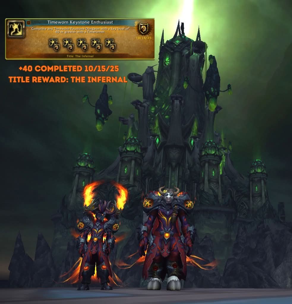 Knocked out the achievement for timing a +40 in Legion Remix and earned a new title, "The Infernal."