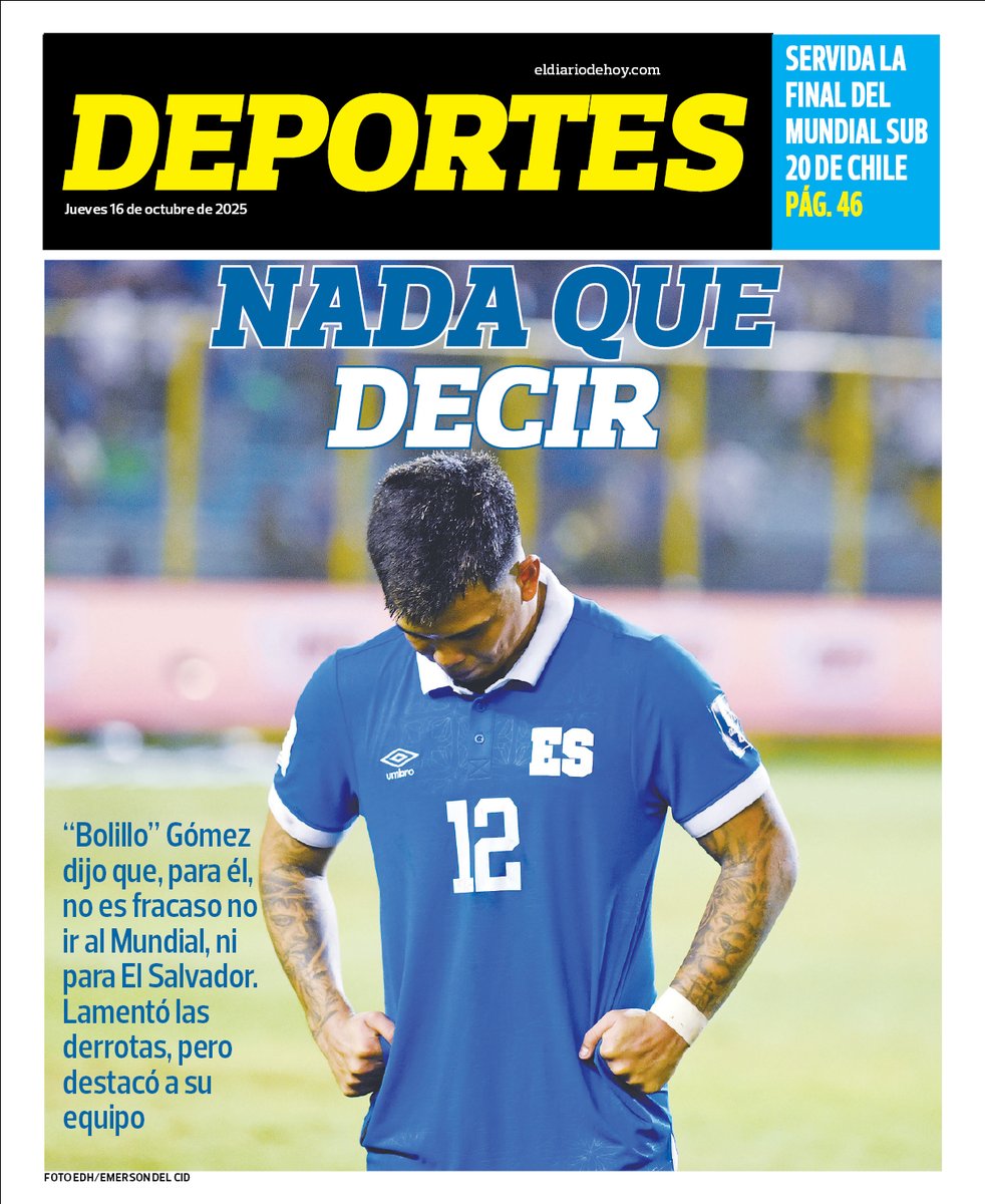 EDH_Deportes's tweet image. #Portada #Jueves 

Esta es la #PortadaDelDía en #EDHDeportes, con la #Selecta y su #adiós al #Mundial.

LEA MÁS 🗞️: goo.su/7OAwJR

⬇️
