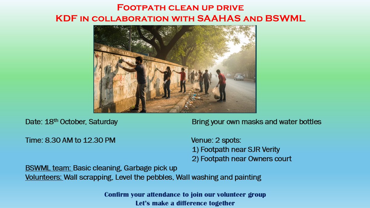 kdevforum's tweet image. BSWML @GBA_office & residents are responsible for this hence residents will clean it with @EASTCITYCORP @comm_blr_south.
Join us on 18th Oct 830am at SJR Verity, Kasavanahalli road
Goal:bit.ly/42Jmqfg
We are pooling to fix, you can also contribute/help
UPI ID:kdf@kotak