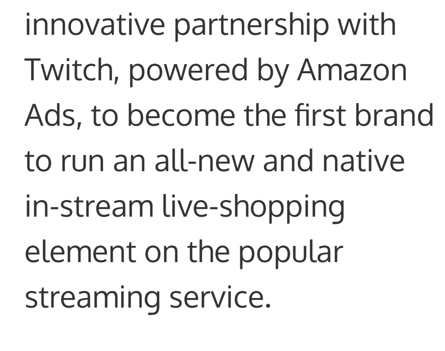 zachbussey's tweet image. Twitch is launching native in-stream live shopping that will allow users to purchase a product without ever leaving Twitch.

The first brand partner for this will be Elf Cosmetics.