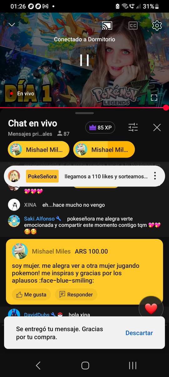 XD me dieron ganas de crear un canal llamado la pokechica. Oh apoyé un poco el canal de otra chica por jugar LegendsZa y me mando saludos owo me emocioné un poco. hace rato un ytuber no le trata bonito y me mando aplausos (? Que dicen regalo membresias?