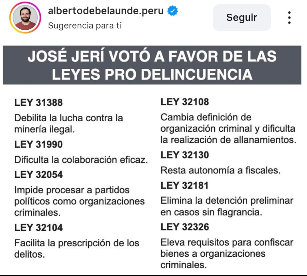 StevenCaldern9's tweet photo. "No vivas en el pasado", dice el señor José Jerí. Qué conveniente frase cuando no quiere que recordemos todas las leyes a favor de la delincuencia por las que votó a favor junto a todo el pacto en el Congreso. Pues le vamos a recordar su pasado una y mil veces. https://t.co/HRhhh1E02P