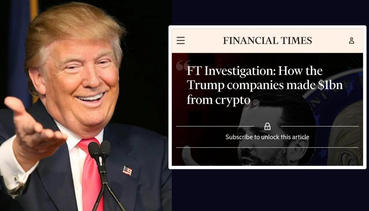 LATEST: Donald Trump & family made $1B+ from crypto last year - Financial  Times -> TRUMP & MELANIA coins brought in $427M. -> $WLFI tokens earned  $550M. -> $USD1 stablecoin sales hit $2.71B