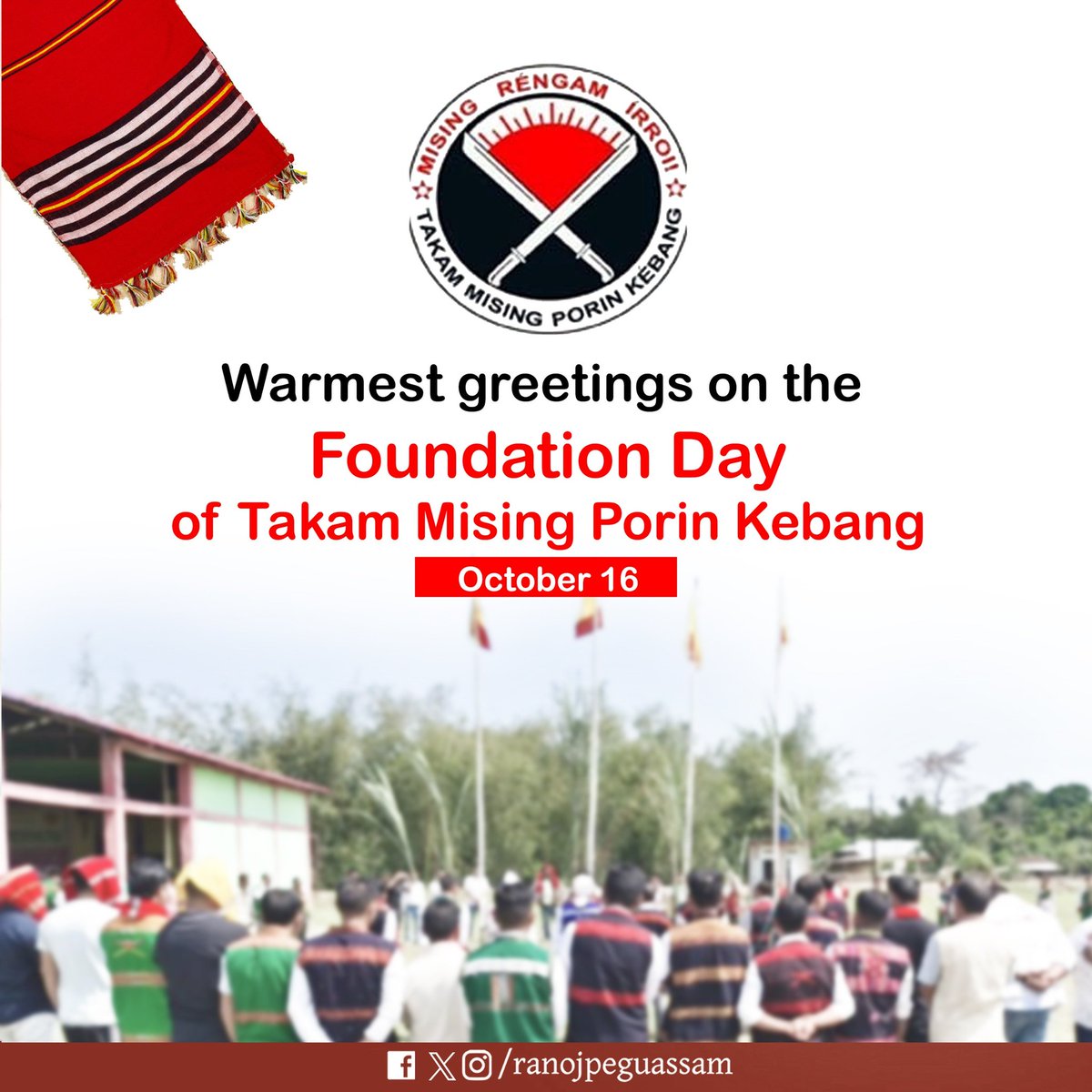 ranojpeguassam's tweet photo. Warm wishes to the 𝐓𝐚𝐤𝐚𝐦 𝐌𝐢𝐬𝐢𝐧𝐠 𝐏𝐨𝐫𝐢𝐧 𝐊𝐞𝐛𝐚𝐧𝐠 (#TMPK) on its Foundation Day! Since its inception in 1971, TMPK has stood as a strong voice for the socio-economic and political aspirations of the Mising community. https://t.co/a72uSCbp9s
