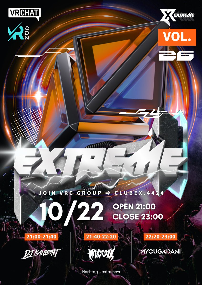 DJKANISAN's tweet image. #extremevr #VRChatイベント
◥◣___________◢◤
⚡EXTREME vol.25⚡
◢◤ ̄ ̄ ̄ ̄ ̄ ̄ ̄ ̄ ̄ ̄ ̄◥◣
📅2025/10/22/wed
⌚OPEN 21:00 CLOSE 23:00
✅GROUP⇒ vrc.group/CLUBEX.4424
DJs
DJ KANISAN
Micole
MYOUGADANI
-------------------------------------…