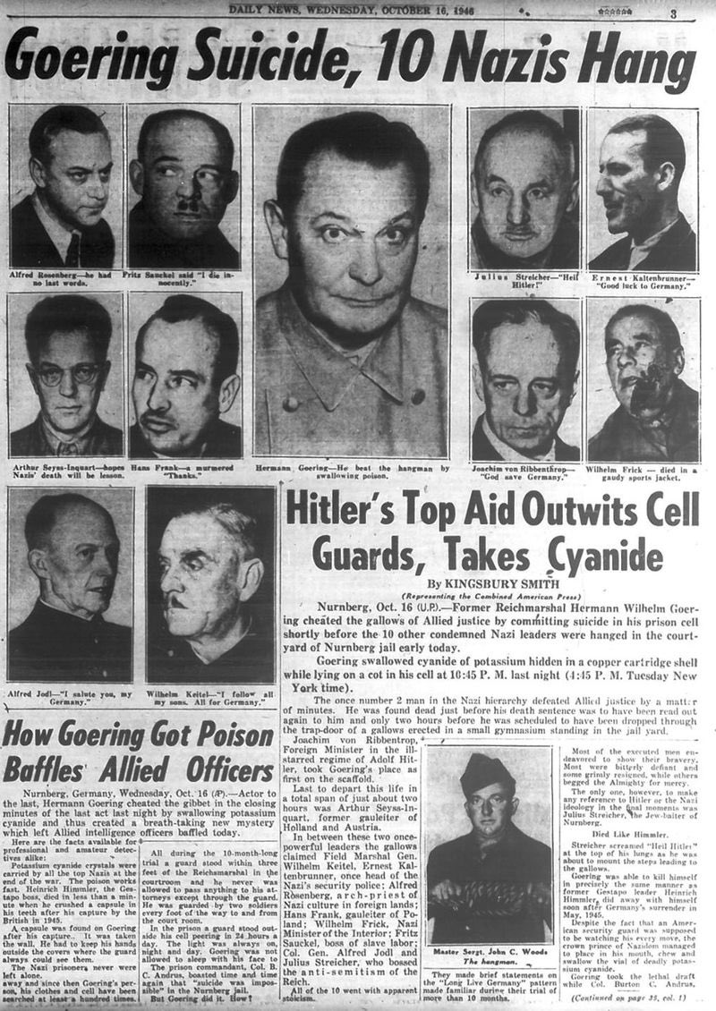 On this day in 1946, ten leading Nazi officials sentenced to death at the Nuremberg Trials were hanged — a moment that symbolized justice after the horrors of the regime.