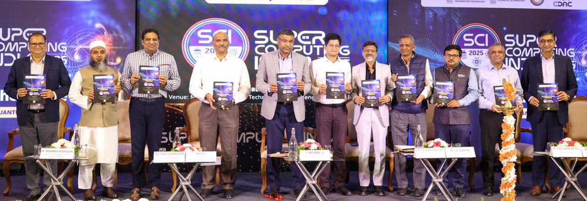 cdacindia's tweet image. ✨ A Milestone on the Road to @SCIndia2025!
During the Curtain Raiser of #SCI2025, dignitaries unveiled the event brochure — a key step toward India’s first dedicated conference on #Supercomputing &amp;amp; #HPC. 💻⚡

🤝 Symbolizing a shared commitment to drive #Innovation, boost…