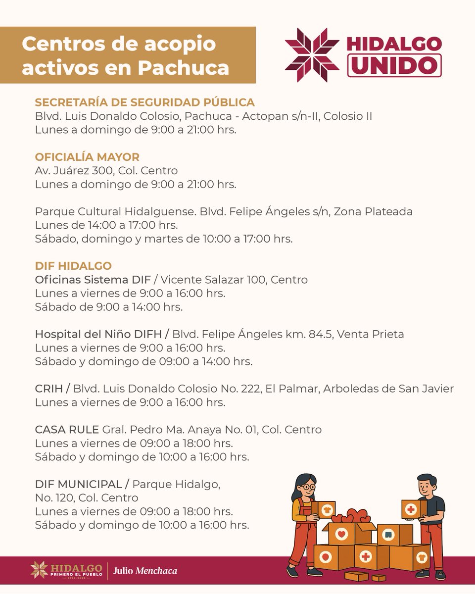 CronicaHidalgo's tweet image. ¡Tu ayuda puede marcar la diferencia!
Muchas familias en #Hidalgo han sido afectadas por las intensas lluvias.
Acude a los Centros de Acopio en Pachuca y dona:
Alimentos no perecederos
Ropa limpia y en buen estado
Artículos de higiene personal
La ayuda de todos cuenta.