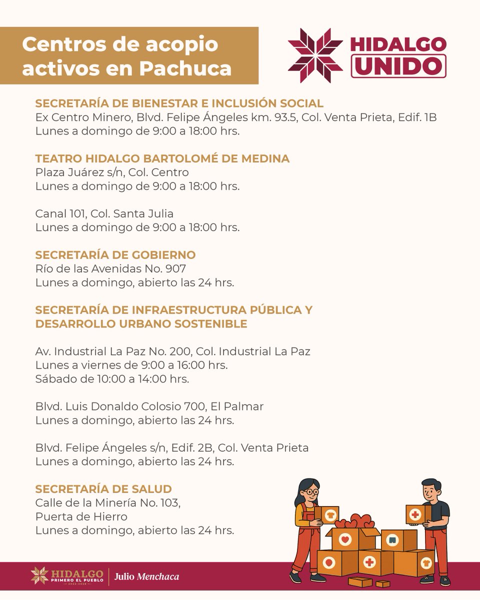 CronicaHidalgo's tweet image. ¡Tu ayuda puede marcar la diferencia!
Muchas familias en #Hidalgo han sido afectadas por las intensas lluvias.
Acude a los Centros de Acopio en Pachuca y dona:
Alimentos no perecederos
Ropa limpia y en buen estado
Artículos de higiene personal
La ayuda de todos cuenta.